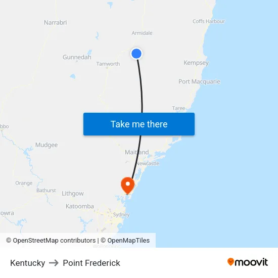 Kentucky to Point Frederick map