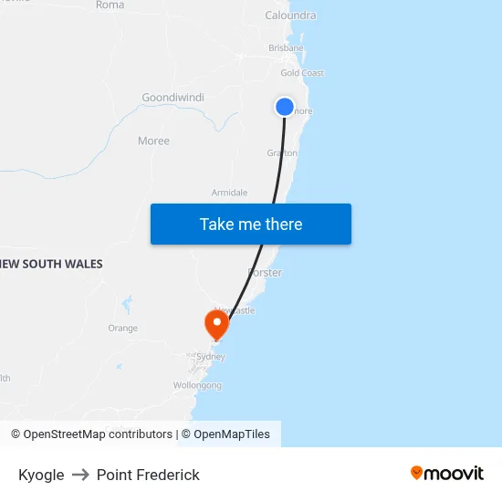 Kyogle to Point Frederick map