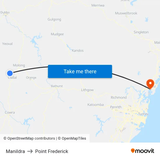 Manildra to Point Frederick map