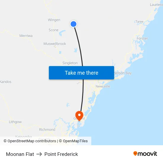 Moonan Flat to Point Frederick map