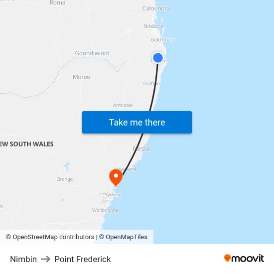 Nimbin to Point Frederick map