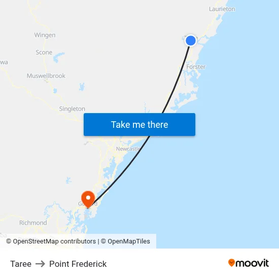 Taree to Point Frederick map