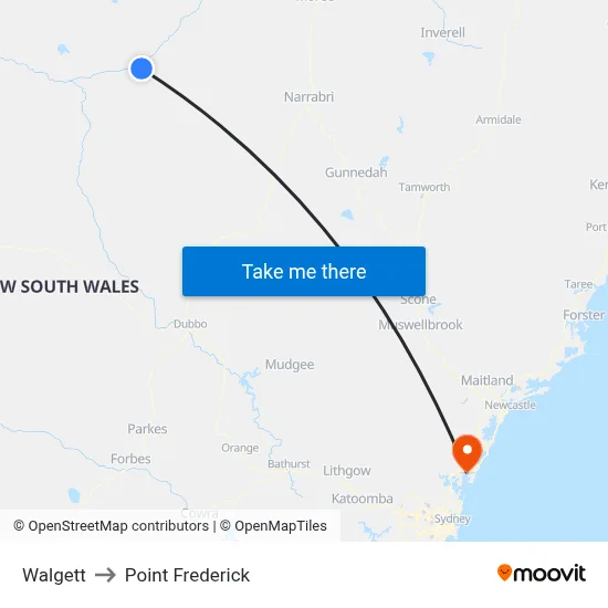 Walgett to Point Frederick map