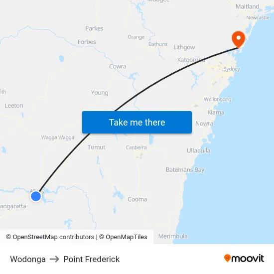 Wodonga to Point Frederick map