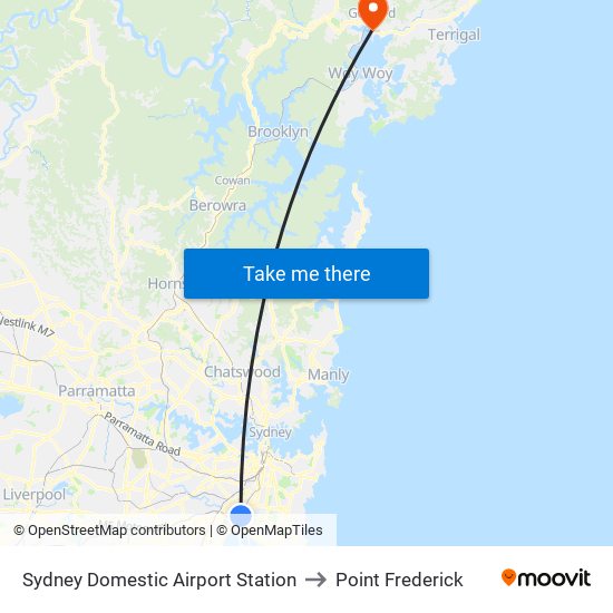 Sydney Domestic Airport Station to Point Frederick map