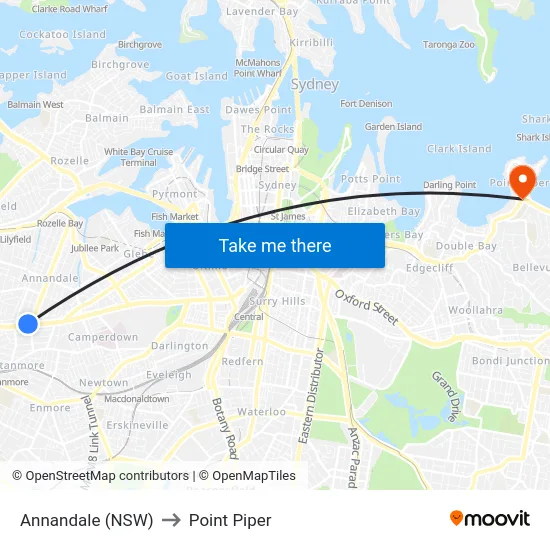 Annandale (NSW) to Point Piper map