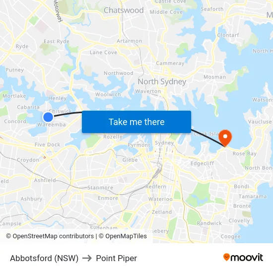 Abbotsford (NSW) to Point Piper map