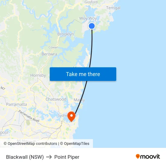 Blackwall (NSW) to Point Piper map