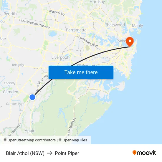 Blair Athol (NSW) to Point Piper map