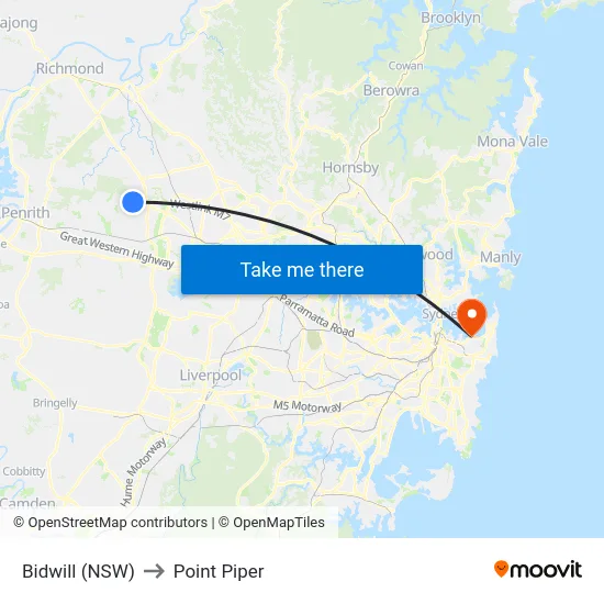Bidwill (NSW) to Point Piper map