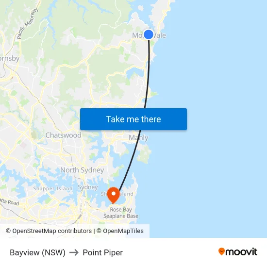 Bayview (NSW) to Point Piper map