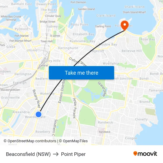Beaconsfield (NSW) to Point Piper map