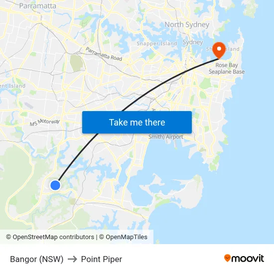 Bangor (NSW) to Point Piper map