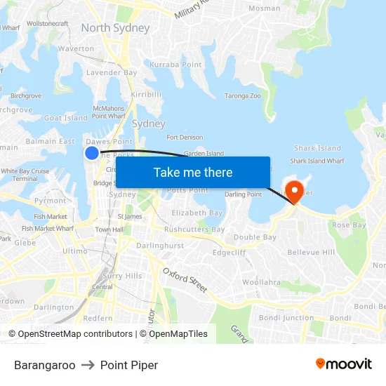 Barangaroo to Point Piper map