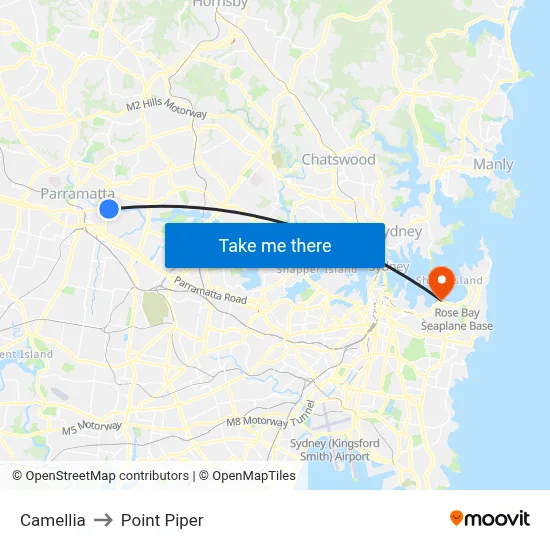 Camellia to Point Piper map