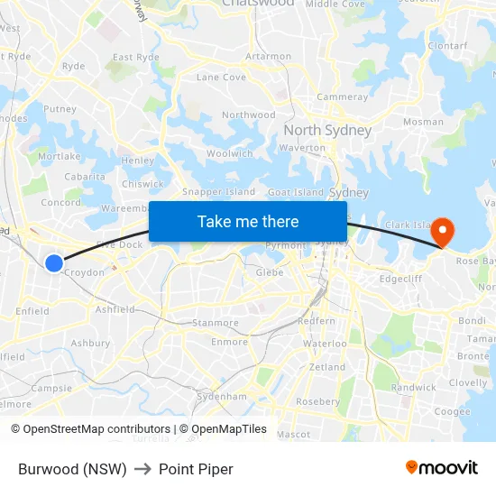 Burwood (NSW) to Point Piper map