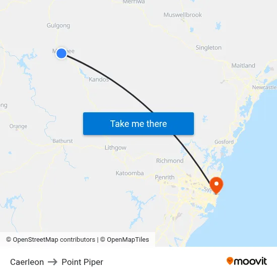 Caerleon to Point Piper map