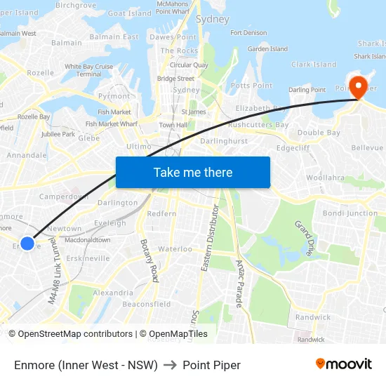 Enmore (Inner West - NSW) to Point Piper map