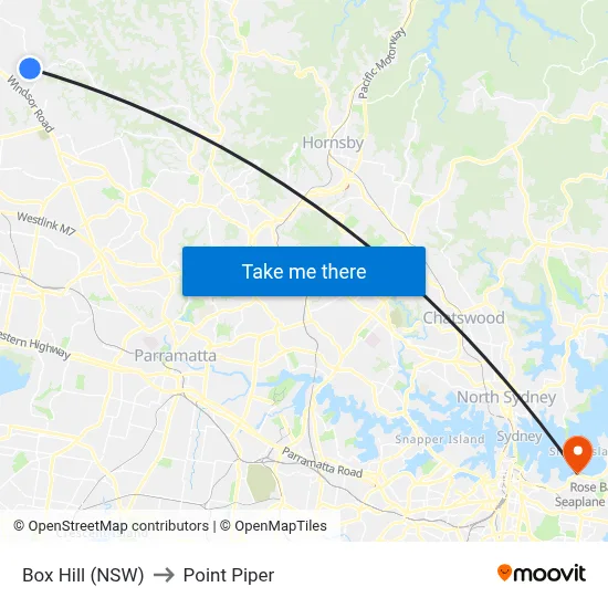 Box Hill (NSW) to Point Piper map