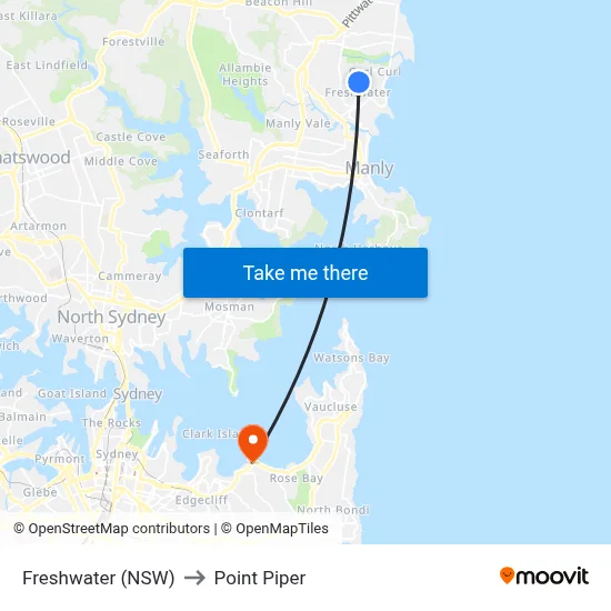 Freshwater (NSW) to Point Piper map