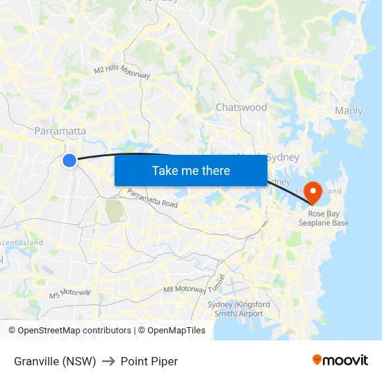 Granville (NSW) to Point Piper map