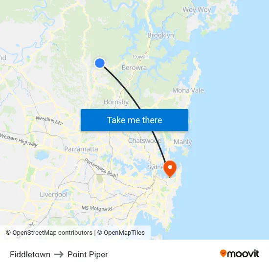 Fiddletown to Point Piper map