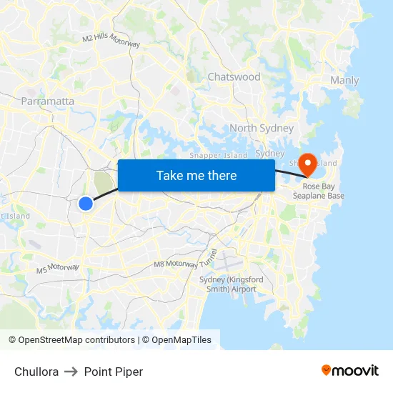 Chullora to Point Piper map