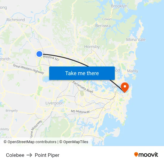 Colebee to Point Piper map