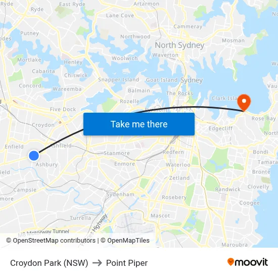 Croydon Park (NSW) to Point Piper map