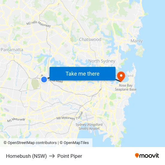 Homebush (NSW) to Point Piper map