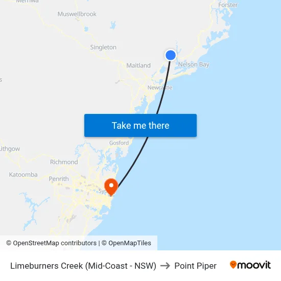 Limeburners Creek (Mid-Coast - NSW) to Point Piper map