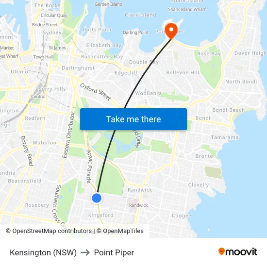 Kensington (NSW) to Point Piper map