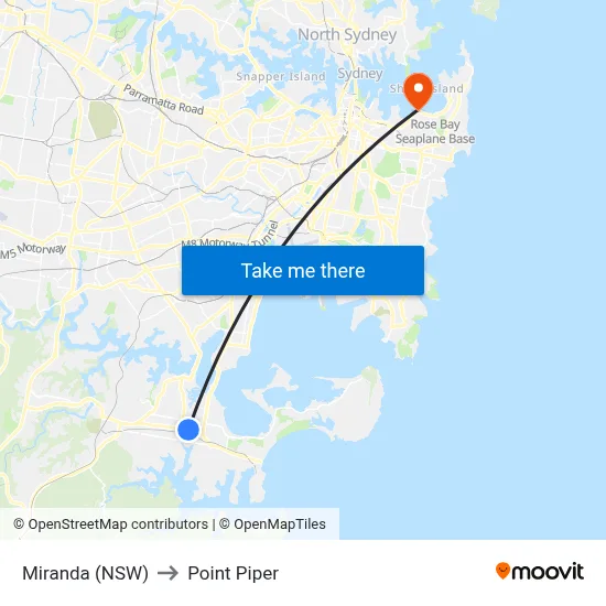 Miranda (NSW) to Point Piper map