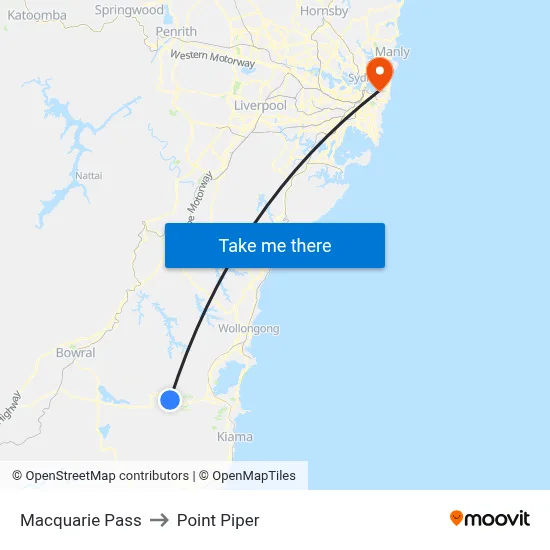 Macquarie Pass to Point Piper map