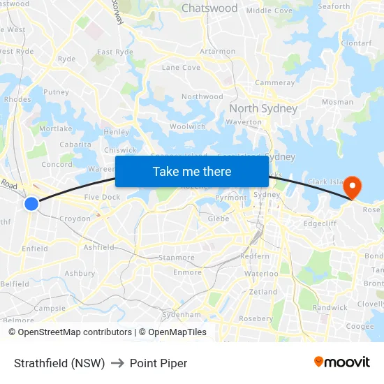 Strathfield (NSW) to Point Piper map