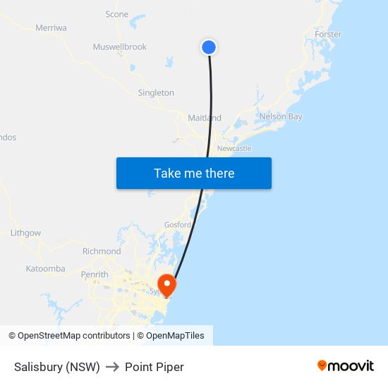 Salisbury (NSW) to Point Piper map