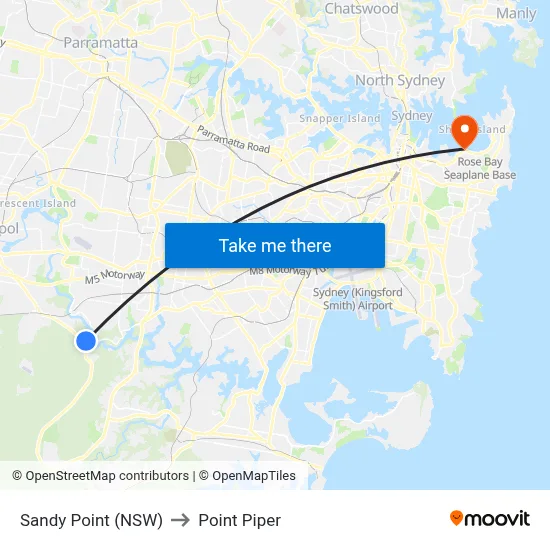 Sandy Point (NSW) to Point Piper map