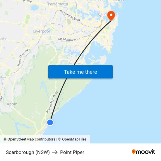 Scarborough (NSW) to Point Piper map