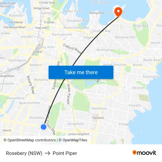 Rosebery (NSW) to Point Piper map