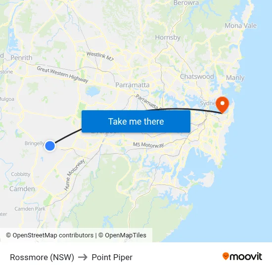 Rossmore (NSW) to Point Piper map