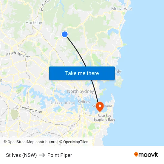 St Ives (NSW) to Point Piper map