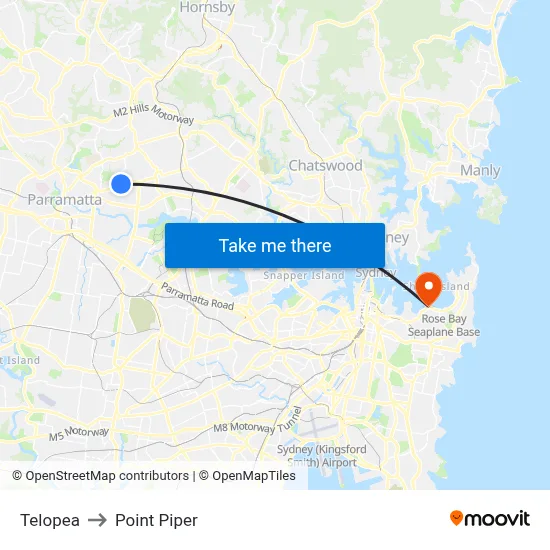Telopea to Point Piper map