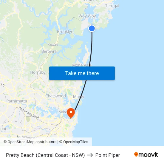 Pretty Beach (Central Coast - NSW) to Point Piper map