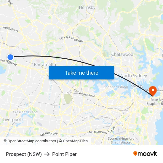 Prospect (NSW) to Point Piper map