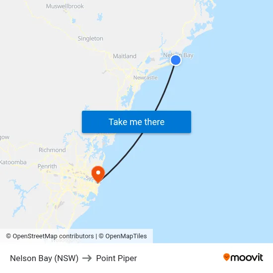 Nelson Bay (NSW) to Point Piper map
