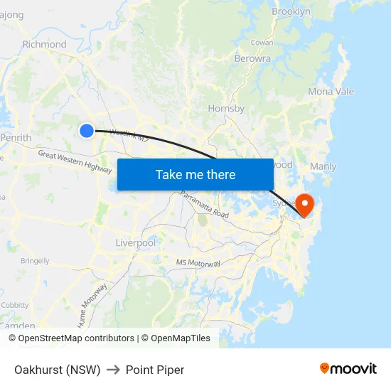 Oakhurst (NSW) to Point Piper map