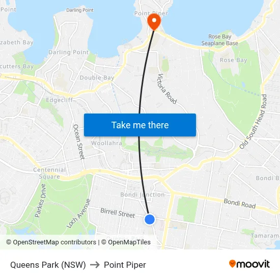 Queens Park (NSW) to Point Piper map