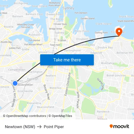 Newtown (NSW) to Point Piper map