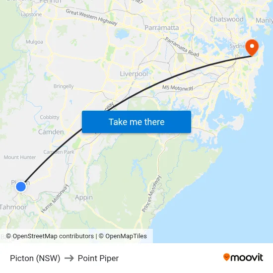 Picton (NSW) to Point Piper map