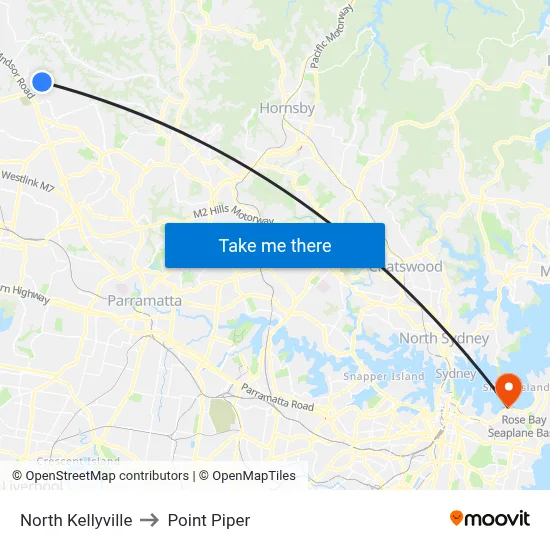 North Kellyville to Point Piper map